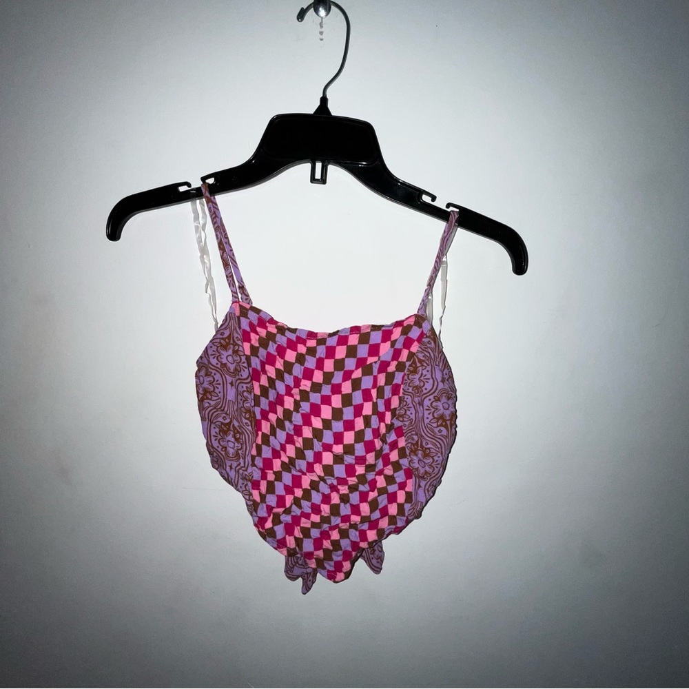 Pink and Purple Checkered Women's Top